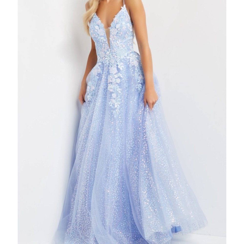 MUST SELL - Jovani Perriwinkle Floral Embellished A-Line Prom Gown